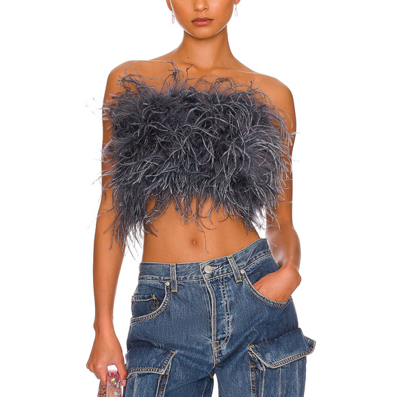 Lamarque 'Zaina' Blue Feather Embellished Top Size S - Picture 1 of 5